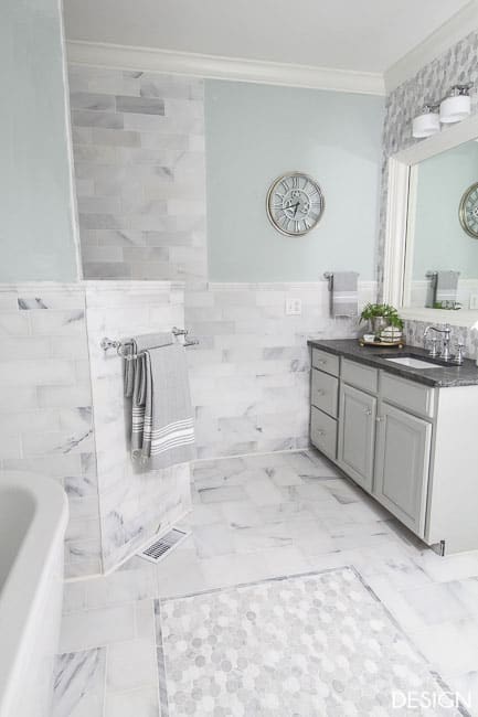 First Look at the Marble Master Bathroom - Deeply Southern Home