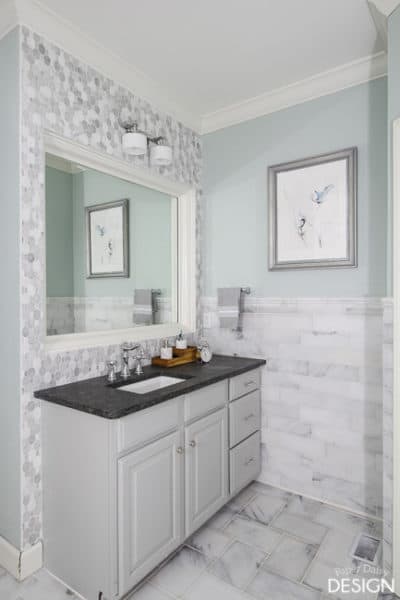 First Look at the Marble Master Bathroom - Deeply Southern Home