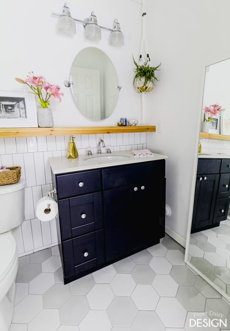 hexagon floor tile in bathroom