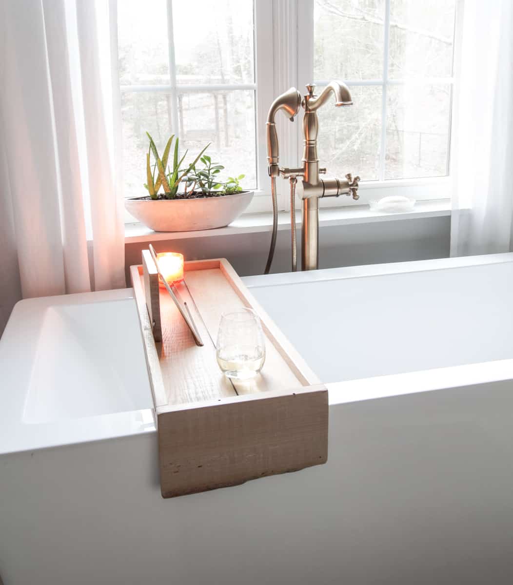 DIY Bathtub Tray with Reclaimed Wood