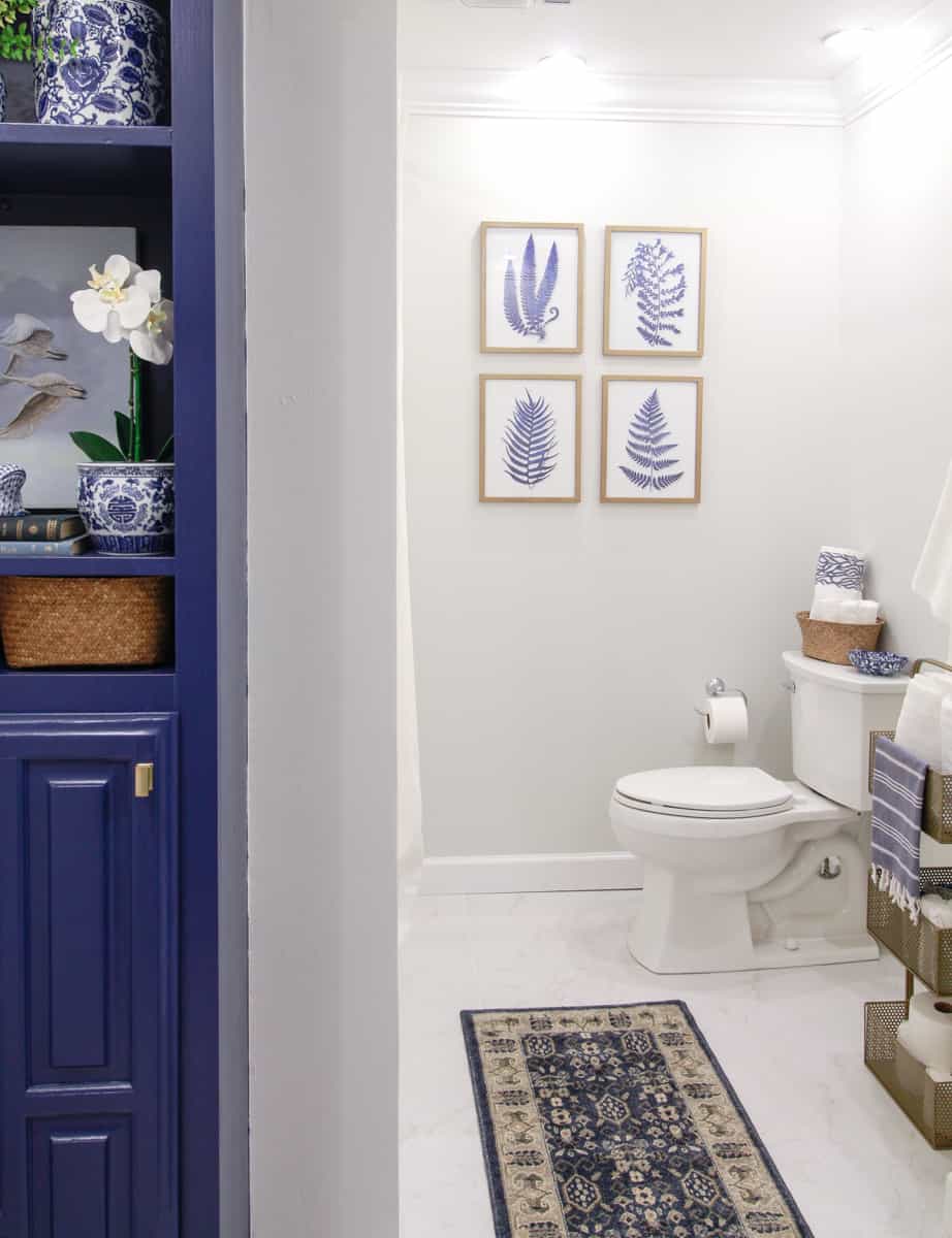 Vintage Sink Inspired Blue and White Bathroom
