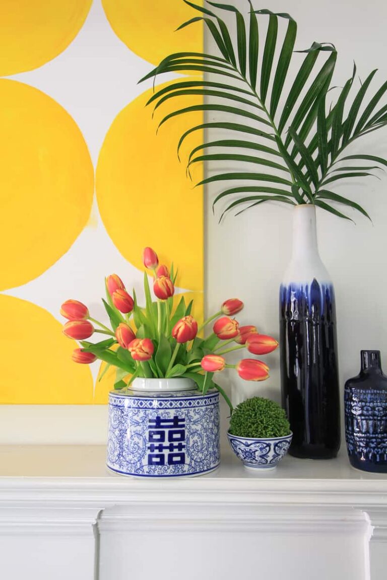 Spring Art and the Blue and White Mantel