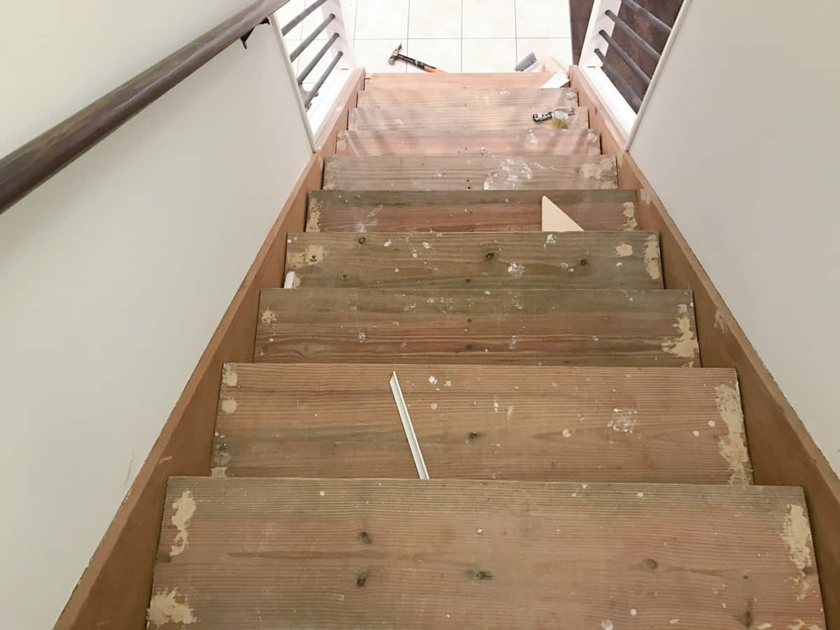Carpet removed from stairs