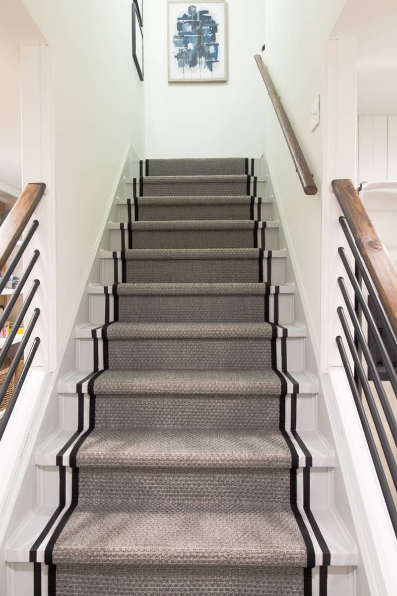 diy painted stairs with stripe