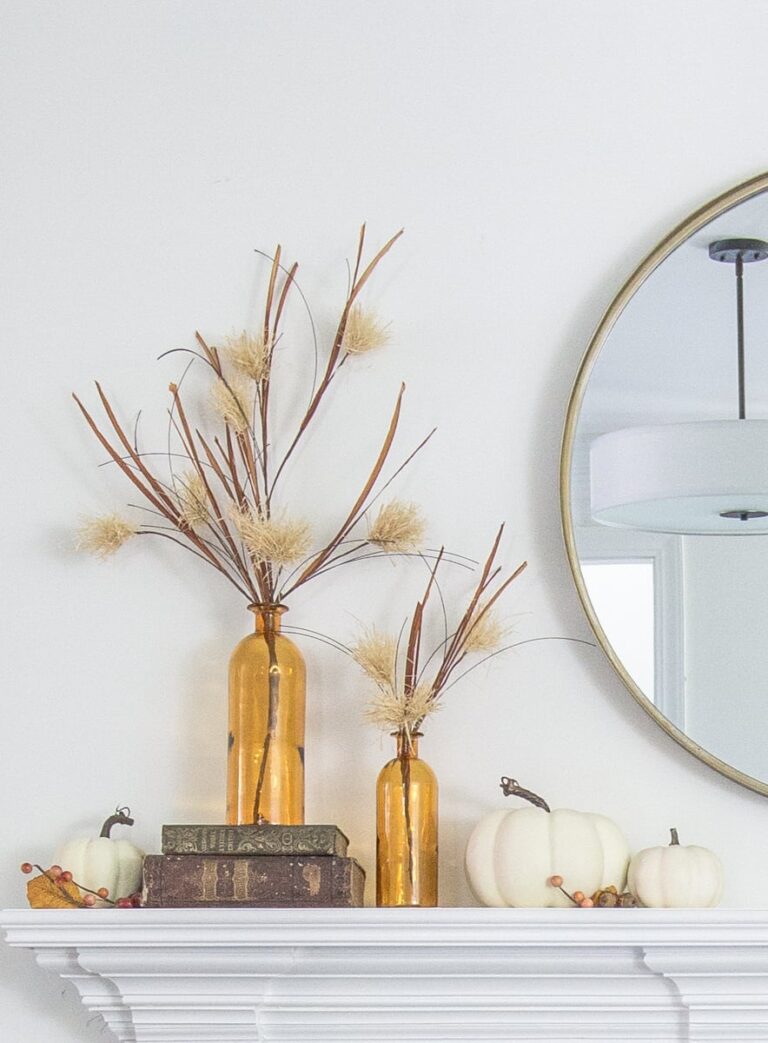 4 Ways to style a Simple Fall Mantle with a Round Mirror