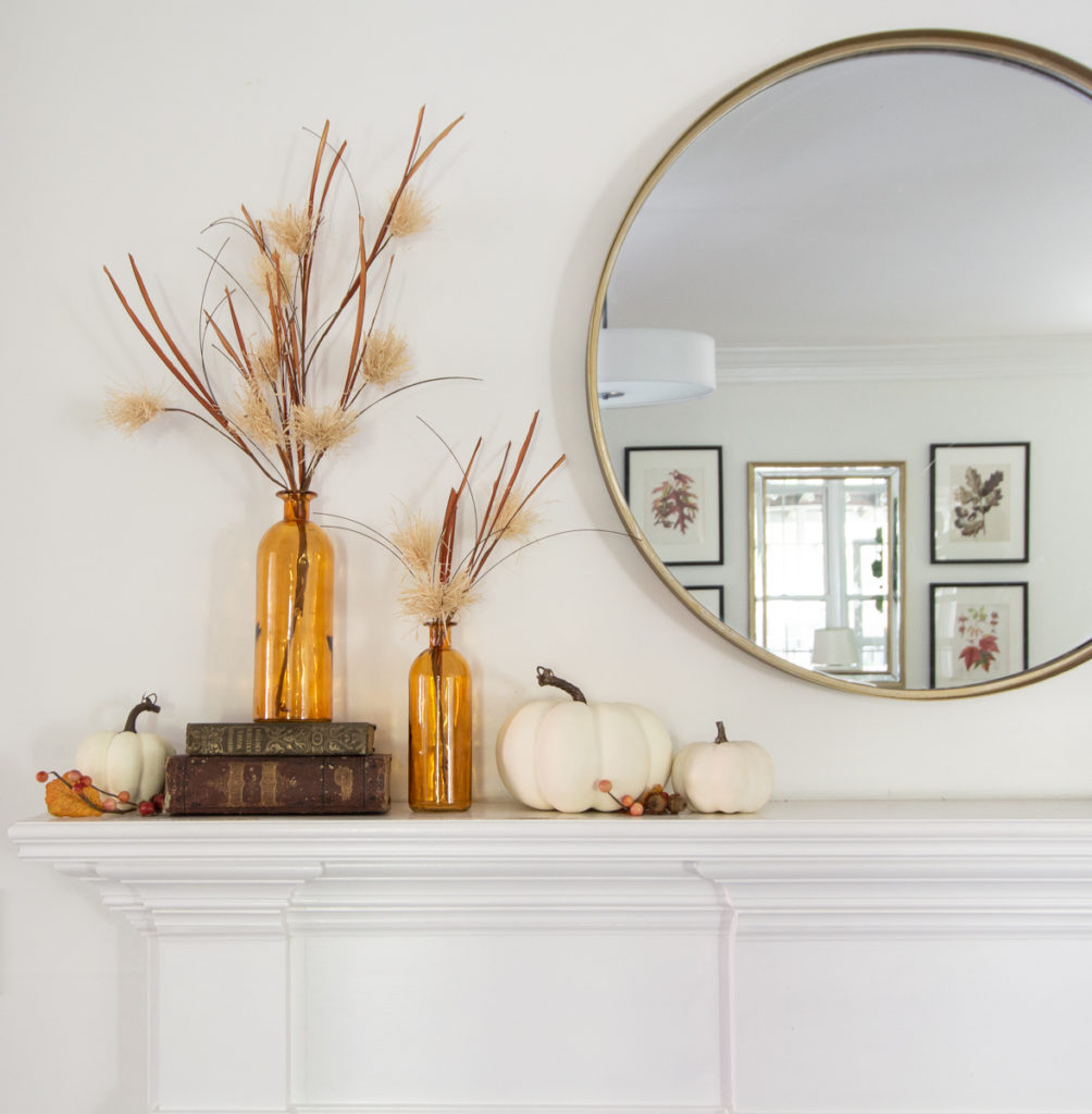 4 Ways to style a Simple Fall Mantle with a Round Mirror Deeply