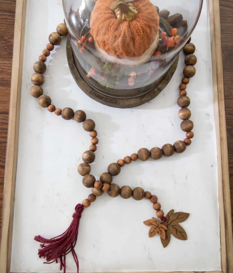 Wood Bead Garland with Fall Leaf Charms