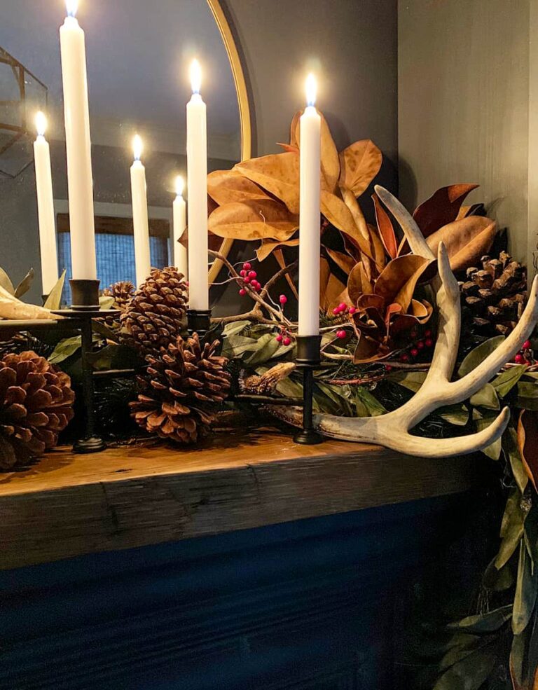 Refined & Rustic Christmas Mantle in the Library
