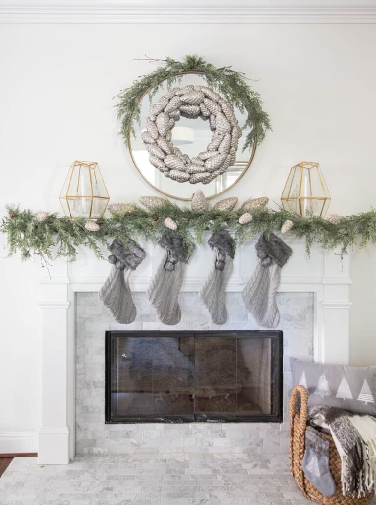 Christmas Mantle Decor & Simple Snow Globe Lanterns - Deeply Southern Home