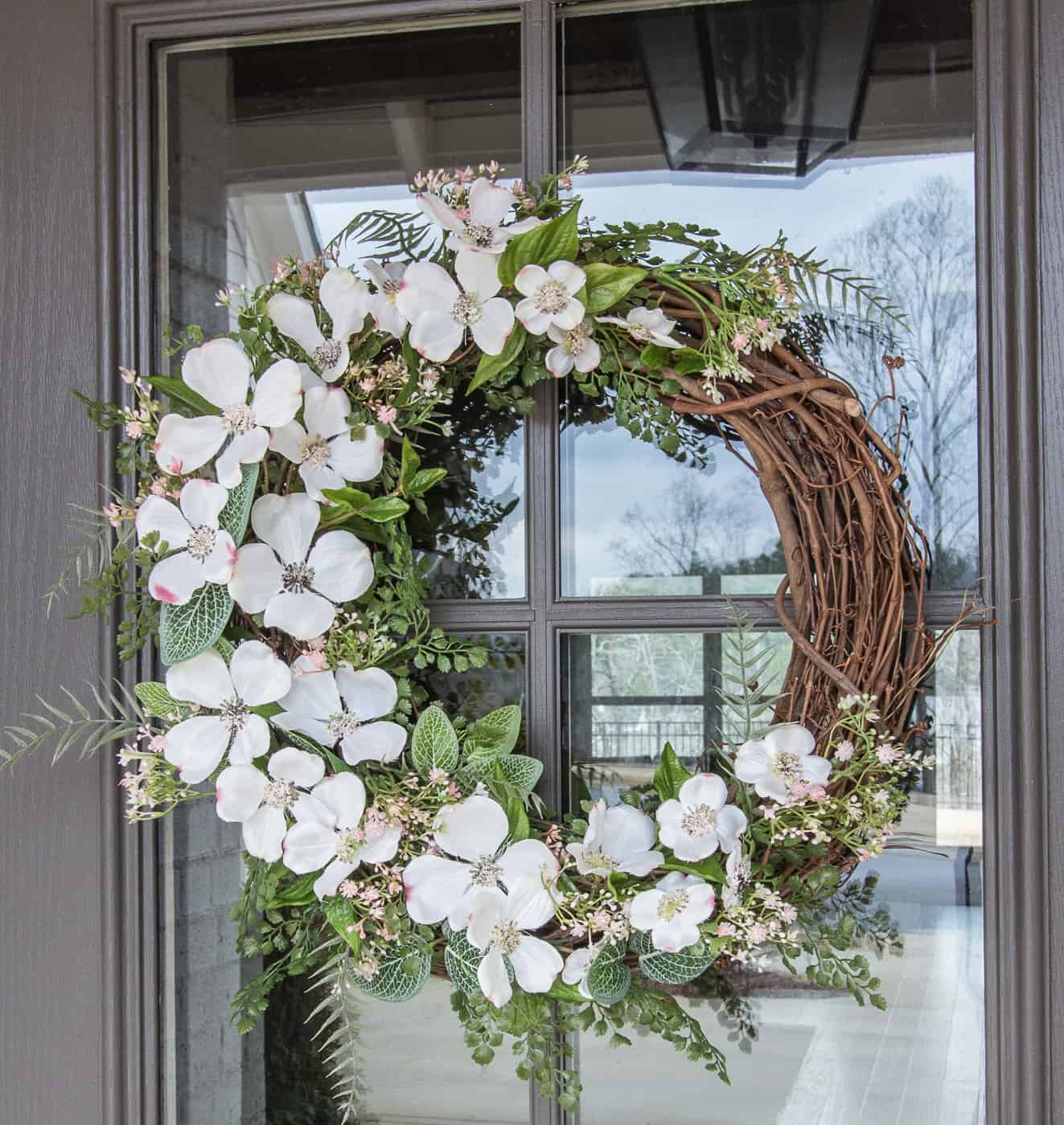 DIY Woodland Spring Dogwood & Fern Wreath - Deeply Southern Home