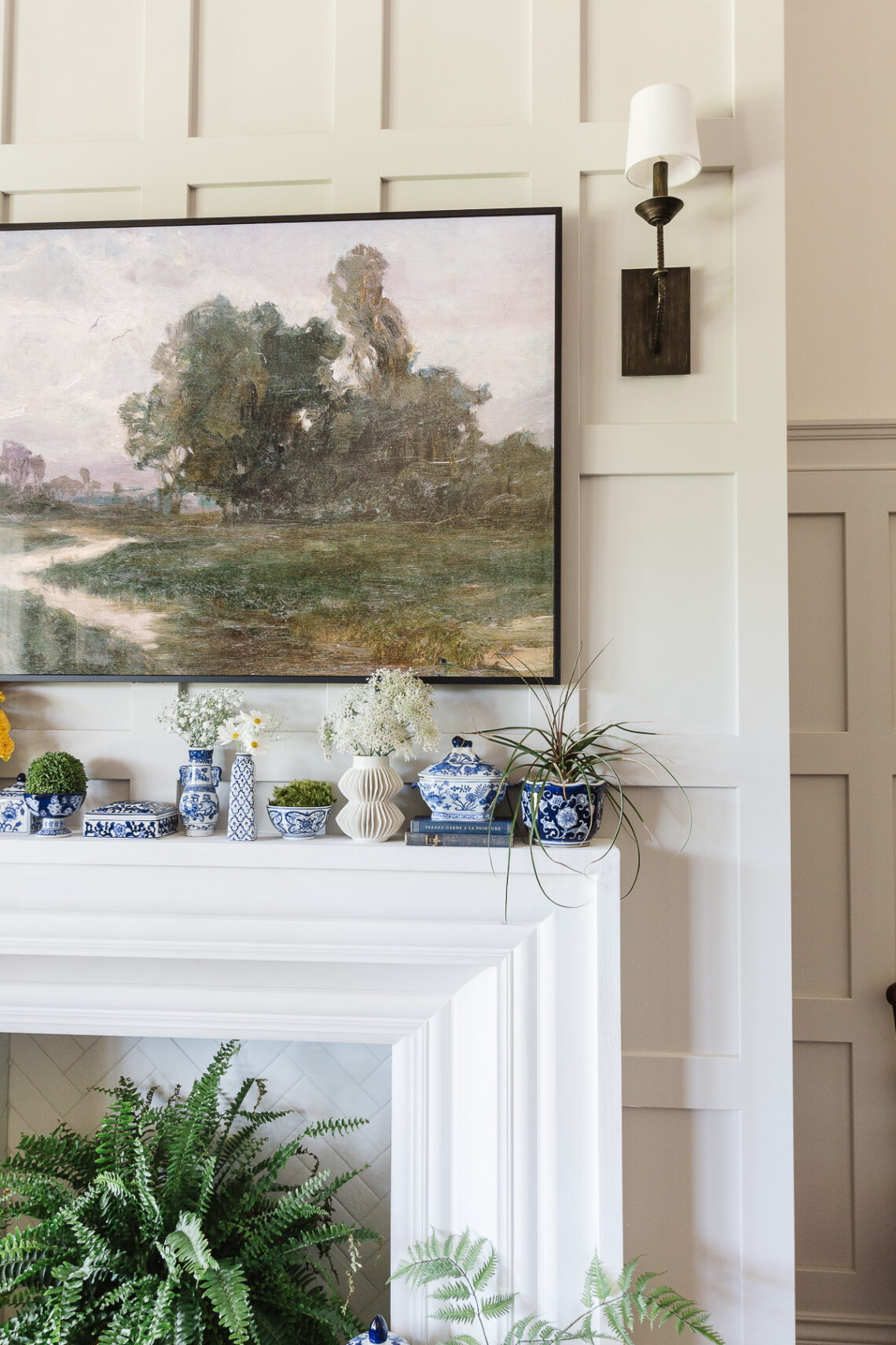 A Summer Mantel with Blue & White Porcelain - Deeply Southern Home