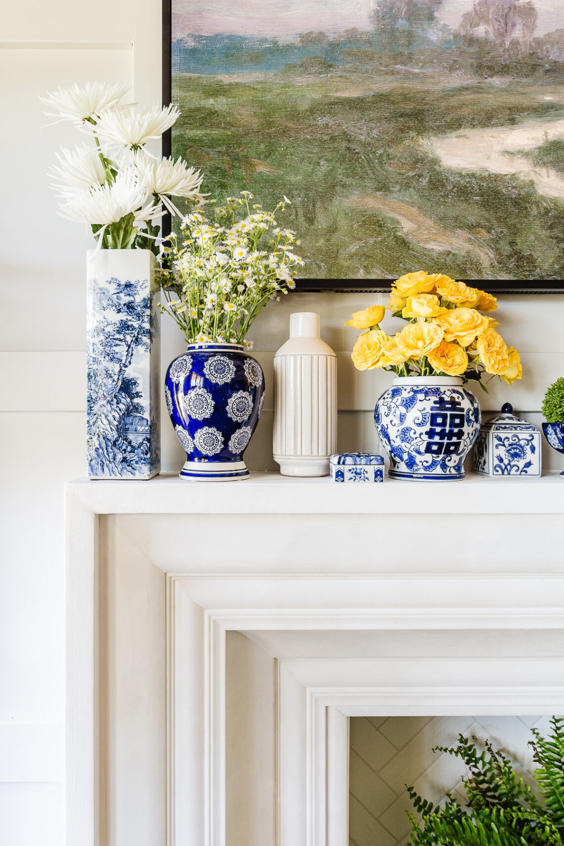 A Summer Mantel with Blue & White Porcelain Deeply Southern Home