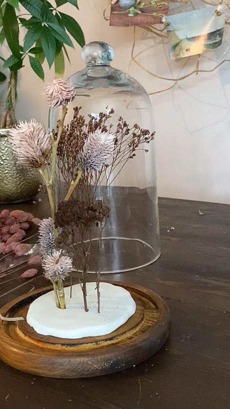 Dried Floral Arrangement in a Cloche for Fall - Deeply Southern Home