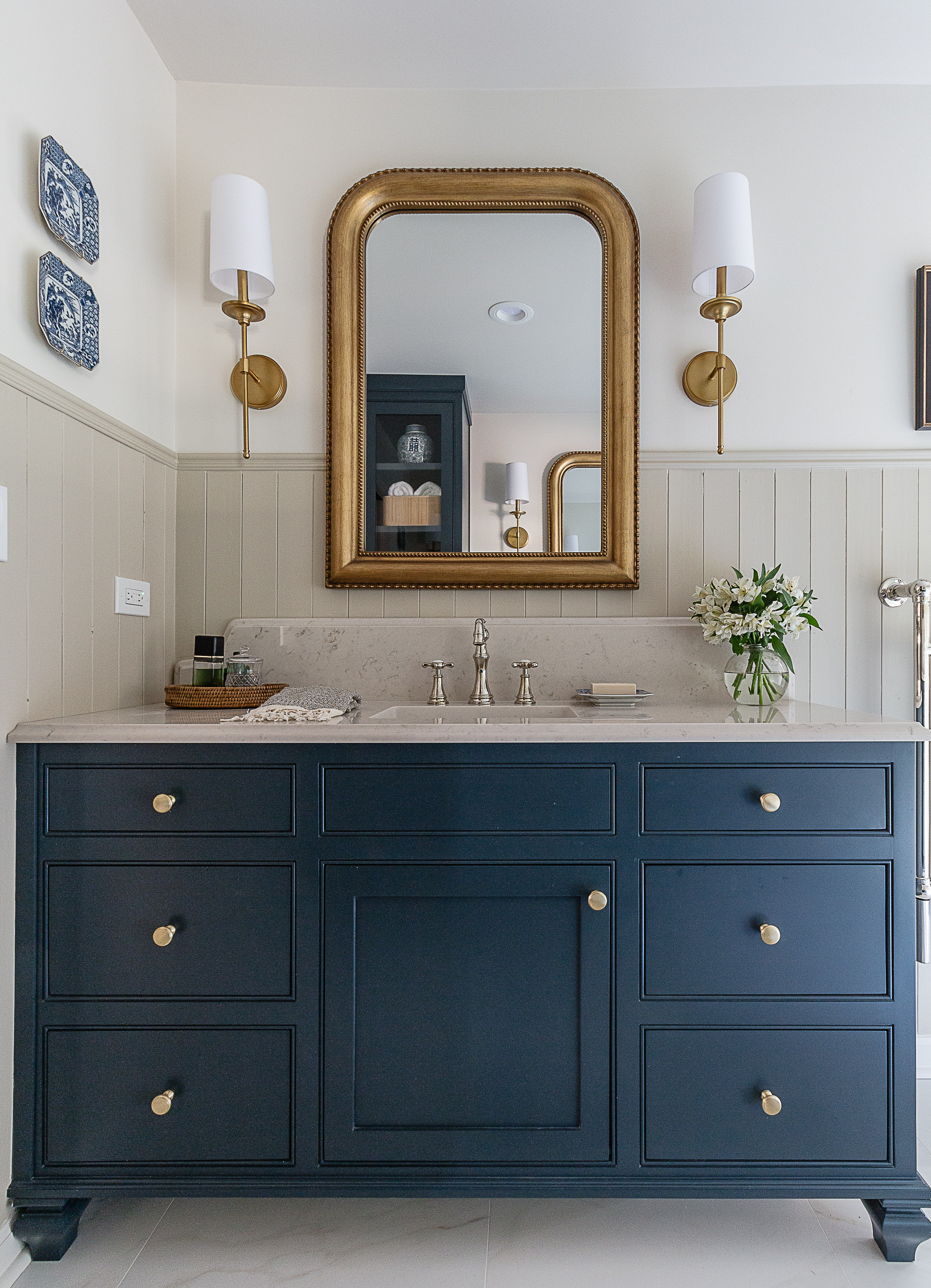 Navy and Brass Bathroom Reveal  Bathroom, Brass bathroom, Bathrooms remodel