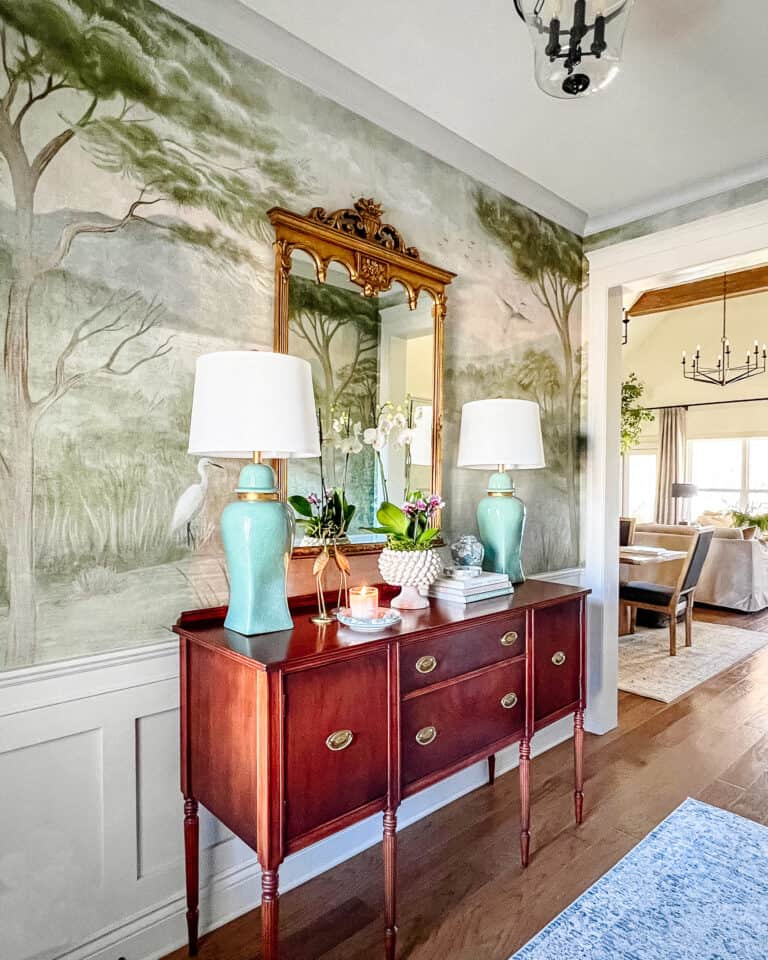 foyer with landscaper mural